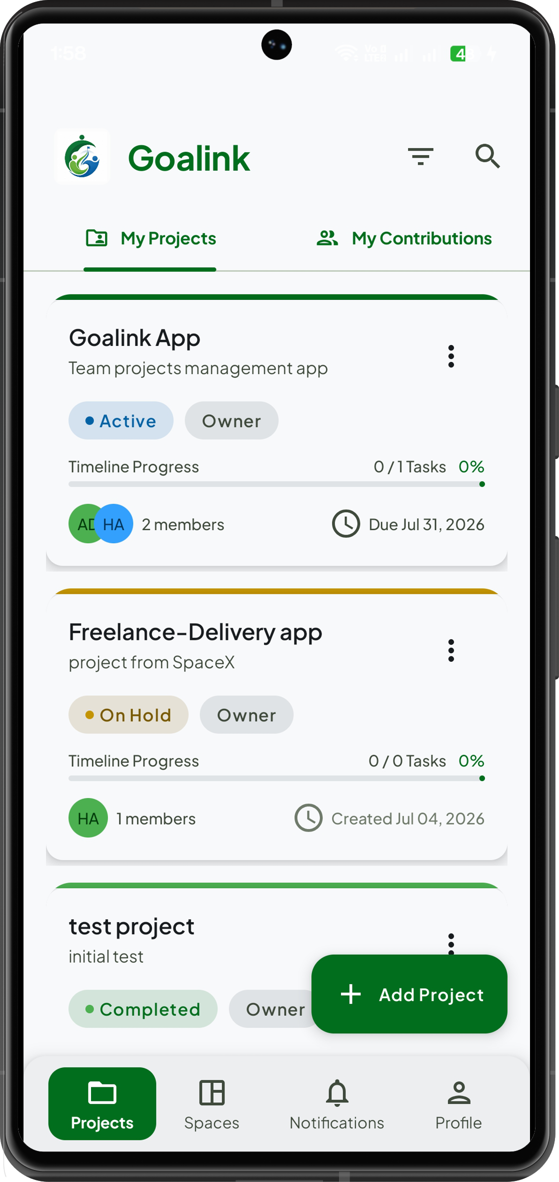 Goalink App Screenshot